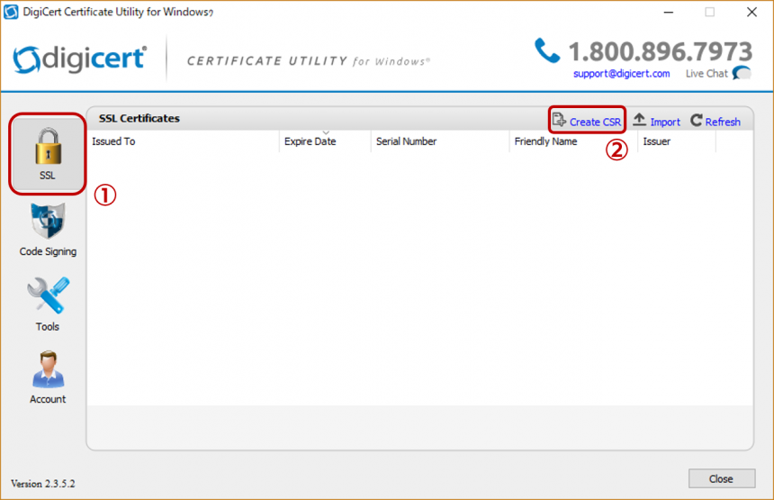 DigiCert Certificate Utility SSL の CSR 作成
