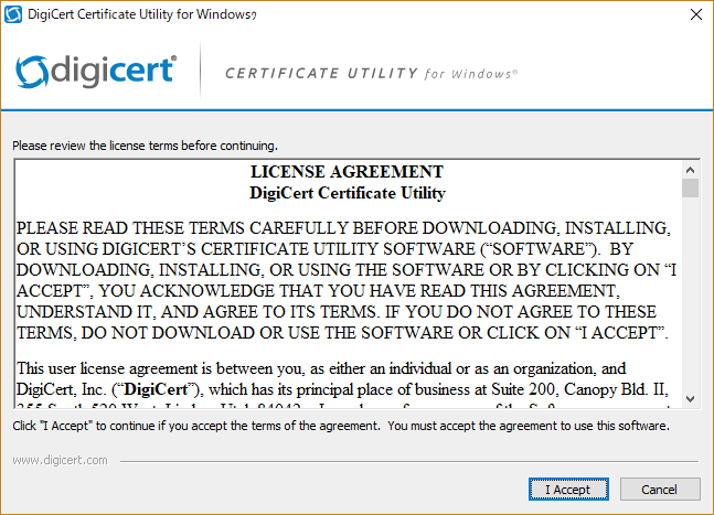 DigiCert Certificate Utility EULA