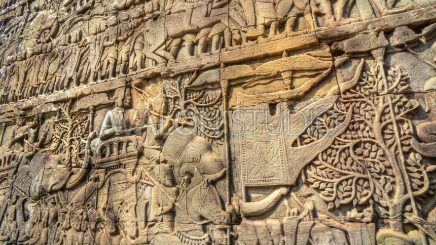 バイヨン寺院 壁画 Angkor Thom Bayon Wall Picture