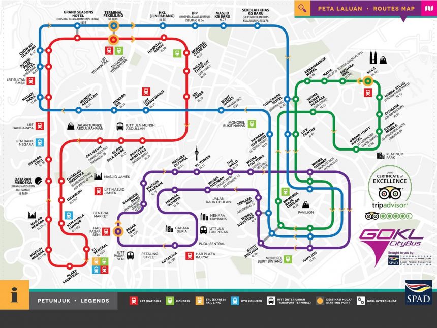 クアラルンプール 無料循環バス GOKL ルートマップ